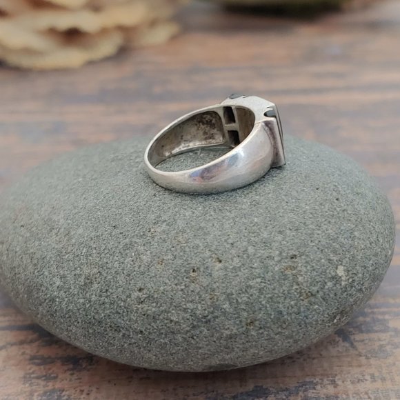 Vintage Sterling Silver Banded Malachite Onyx Ring - Picture 2 of 5